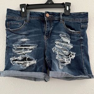 Rue 21 dark wash distressed shorts. Size 7/8. Gently used